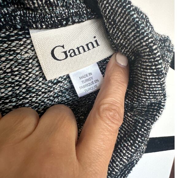 Anthropologie Ganni Pinnacle Knit Textured Blue Gray Dress, Size M, Like New - Picture 3 of 7